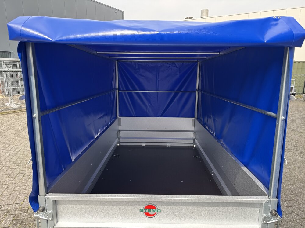 Bakwagen enkelas 208x114cm - 750kg - ongeremd - huif 120cm 