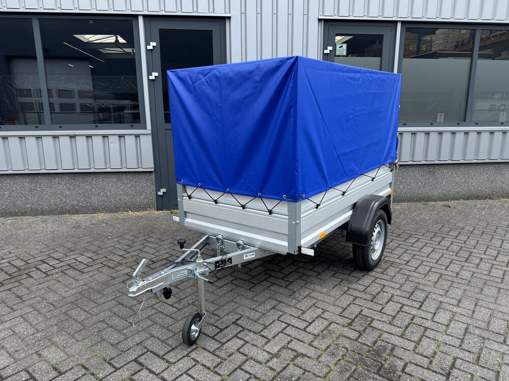 Bakwagen enkelas 208x114cm - 750kg - ongeremd - huif 120cm 