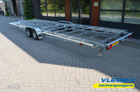 Tiny House dubbelas trailer met platform afmeting 840x244cm en 3500kg as.