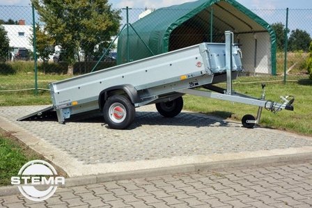 Deze kantelbare bakwagen is multifunctioneel, afmeting 210x128cm met as van 750kg 
