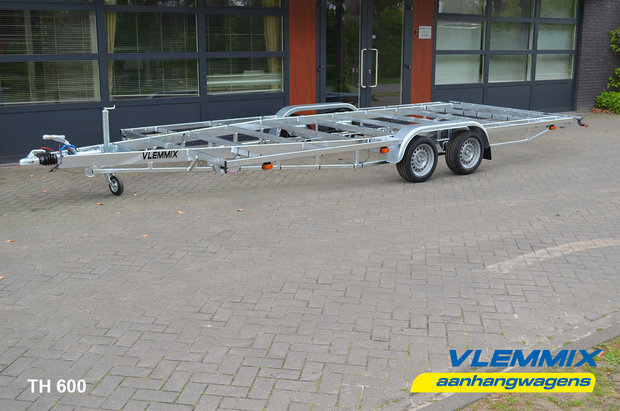 Tiny House dubbelas trailer met platform afmeting 602x244cm en 3500kg as.