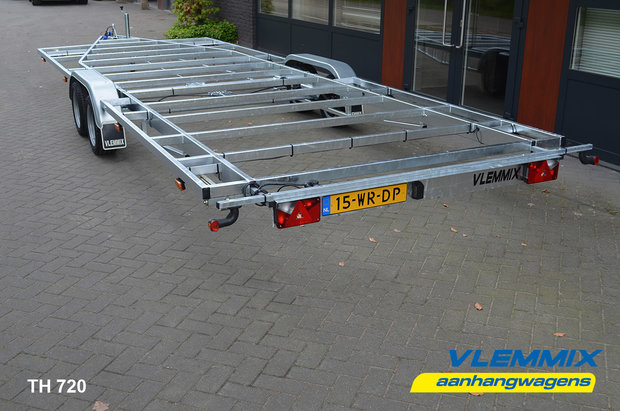 Tiny House dubbelas trailer met platform afmeting 720x244cm en 3500kg as.