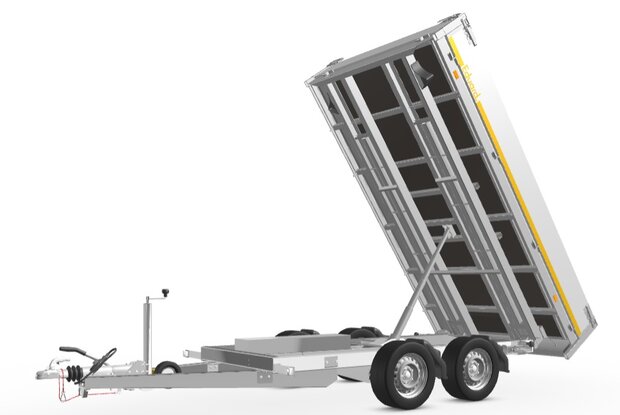 310x180cm elektrische kipper met rijplaten en steunpoten, beschikbaar van 2000kg tot 3500kg.