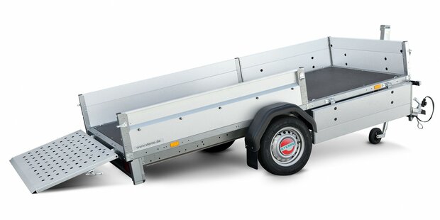 Bakwagen enkelas kantelbaar 301x128cm - gedeelde borden - 750kg - ongeremd