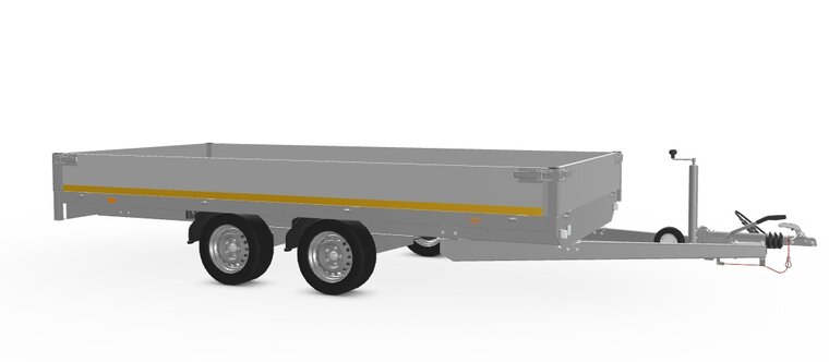 Plateauwagen geremd 406x180cm - 2700kg - met alu borden 30cm