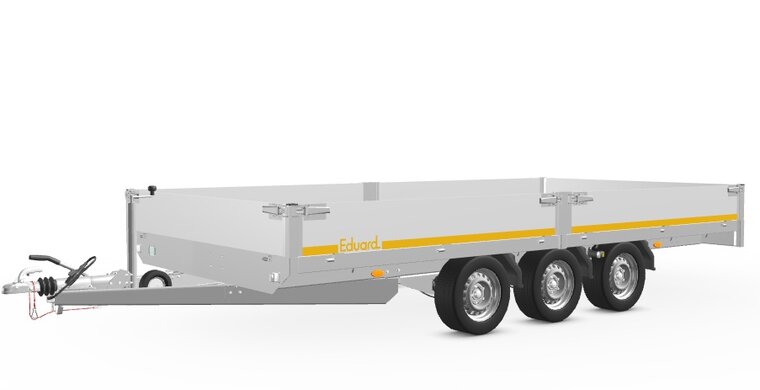 Plateauwagen geremd 456x220cm - 3500kg - met alu borden 30cm