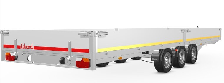 Plateauwagen geremd 606x200cm - 3500kg - met alu borden 30cm