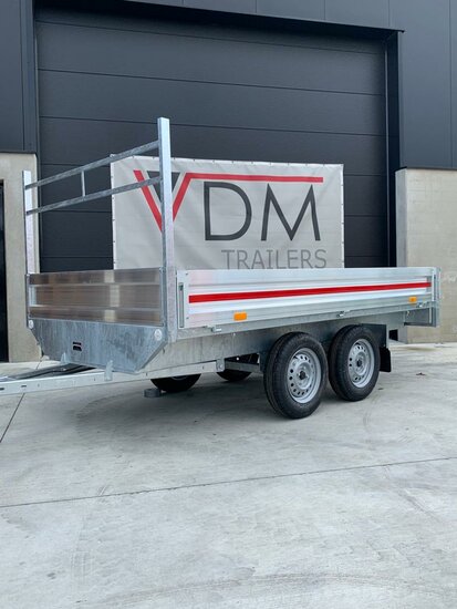 Plateauwagen ongeremd 260x150cm - 750kg - met alu borden 30cm - dubbelas