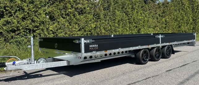 Plateauwagen geremd 503x202cm - 3500kg - met alu borden 30cm - Black Label - Drieasser