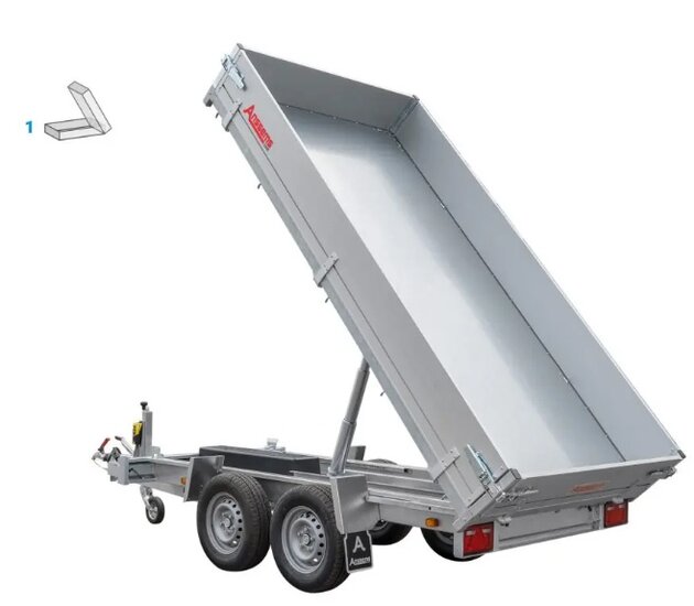 Kipper geremd 305x153cm - 2000kg - met alu borden 30cm - dubbelas 