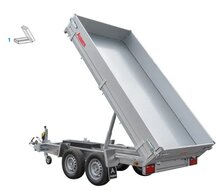 Kipper geremd 305x153cm - 2000kg - met alu borden 30cm - dubbelas 