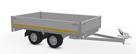 251x145cm dubbelas ongeremde plateauwagen met laadvloer hoogte 56cm. 251x145cm dubbelas ongeremde plateauwagen met laadvloer hoogte 56cm.